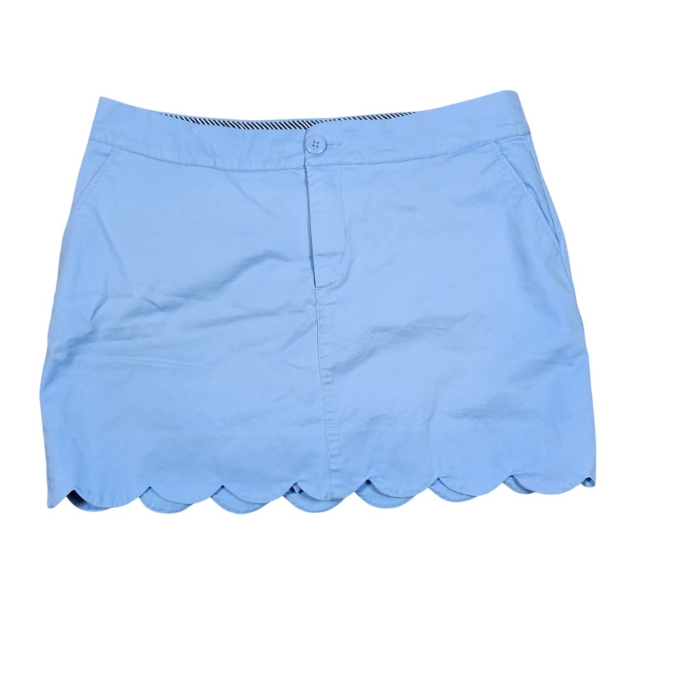 Crown & Ivy Skort Scalloped Hem Light Blue Cotton Blend Preppy Size 10